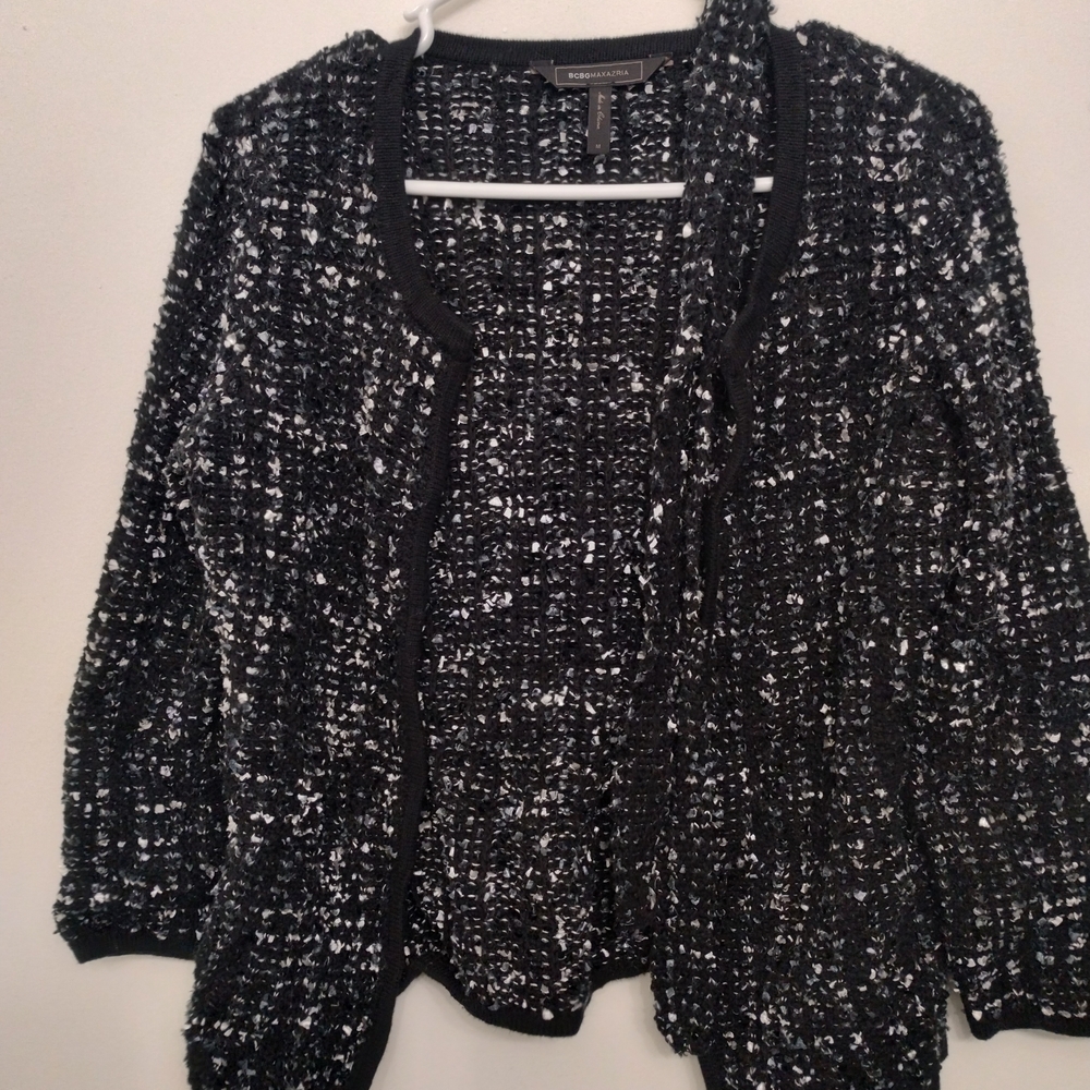 BCBGMaxAzria Black and White Textured Cardigan